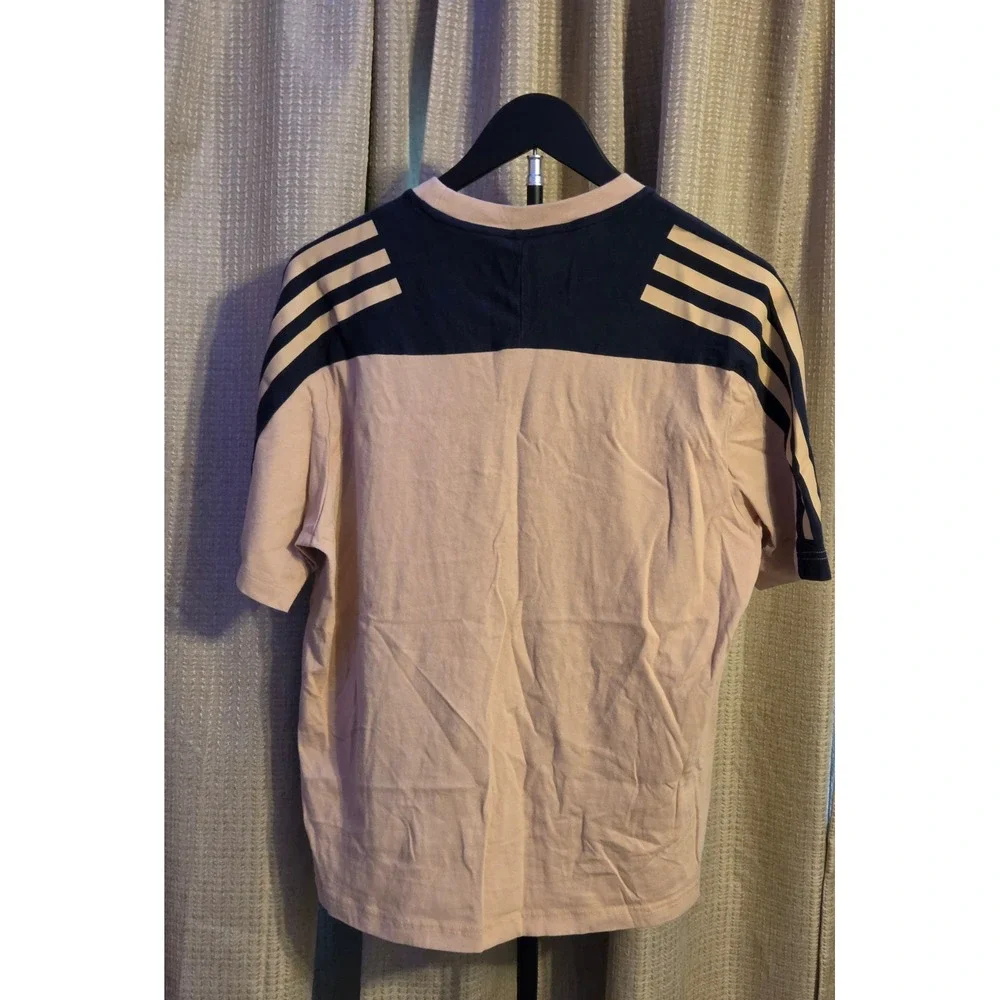 Adidas Future Icon 3‎ Stripe Short Sleeve T-Shirt Men's Size Medium Navy Tan